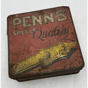 VTG Advertising Penn's spells quality empty RED TOBACCO TIN Graphic Patina